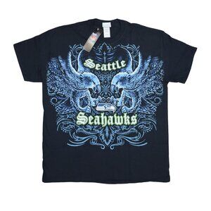 Seattle Seahawks NFL Team Apparel Face Off Liquid Blue Crew Neck T-Shirt NWT